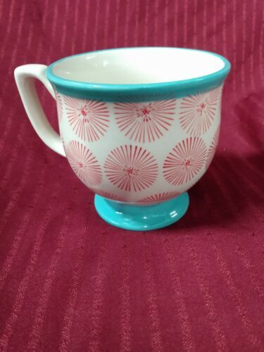 Pioneer Woman Happiness Mug 15oz Footed with Starburst Design Red/Turquoise - $7.61