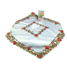 Summer Table Topper White Red Roses, Embroidered Richelieu, Rustic Decor... - £46.35 GBP
