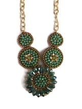 Blue Green Gold Tone Floral Cluster Crystal Beaded Chain Necklace - £17.46 GBP