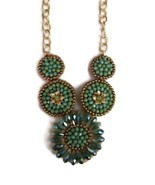 Blue Green Gold Tone Floral Cluster Crystal Beaded Chain Necklace - $21.85