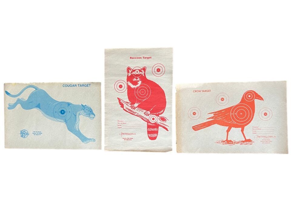 Vintage  Paper Target Lot of 3 Single Sheet Crow Raccoon Cougar 1980s An... - $4.99