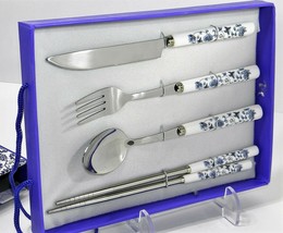 Hua Express Porcelain Chinese Style Flatware Set -Chopsticks/Knife/Fork/Spoon - £10.91 GBP
