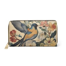 Bird and Wildflowers Zipper Wallet Art Nouveau Faux Leather Cruelty Free... - $34.99