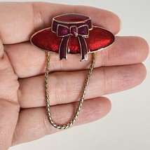 Vintage Red Hat Society Brooch with Snake Chain Eye Glass Holder - £10.34 GBP