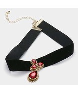 EleganceWithFlair Red Crystal teardrop pendant velvet choker necklace - $171.06 MXN