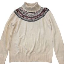 CHARTER CLUB Sz L Cream Fair Isle Turtleneck Sweater Beaded Nordic Winte... - $34.65