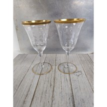 Vintage Tiffin Franciscan Etched Wine Glasses Set Of 2 Bouquet Gold Trim Goblet - £55.02 GBP