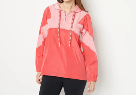 Susan Graver SG Sport Colorblocked Pullover Hooded Jacket- Melon/Coral, ... - £18.50 GBP