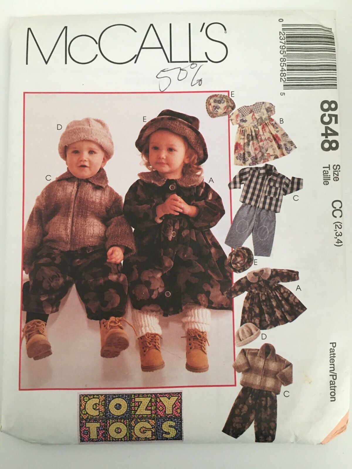McCall's Cozy Togs Sewing Pattern 8548 Toddlers Jacket Dress Pants Cap Sz 2-3-4 - £3.92 GBP