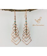 Handmade Copper Earrings Cascading Diamond Frame Dangles with Beads - €31,66 EUR