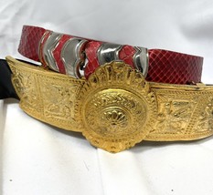 Vintage 80s Judith Leiber Etruscan Adjustable Belt And Red Silver snakeskin Belt - £123.32 GBP