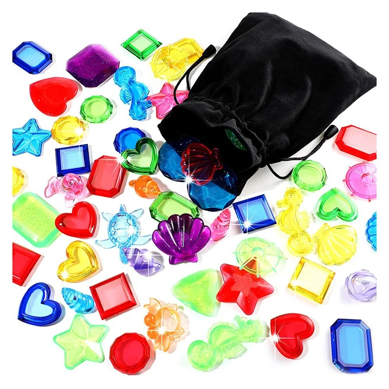 52Pieces Diving Gems Pool Toys Marine Animals Gems Pirate Treasure Chest Summer - £20.27 GBP
