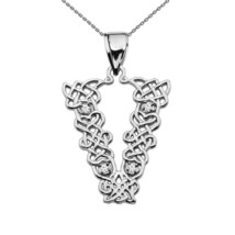 Sterling Silver CZ Celtic Knot Pattern Initial Letter V Pendant Charm Necklace - £38.19 GBP+