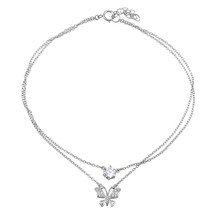 NWT Sterling Silver 925 Rhodium Plated Double Strand Butterfly CZ Anklet 9&quot;-10&quot; - £30.44 GBP