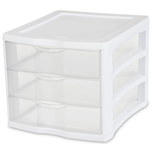 3 Drawer Unit, Clear Plastic Countertop or Desktop Drawers, White - $25.98