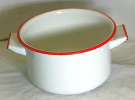 Enamelware Stock Pot Cowboy Camp Fire White Red Trim Graniteware 2 Quarts - $24.74