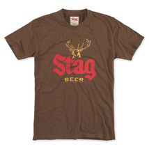 Stag Beer Retro Logo &amp; Emblem Brass Tacks T-Shirt Brown - £29.81 GBP+
