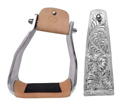 Western 5&quot; Wide Engraved Angled Aluminum Slanted Saddle Stirrups 51253 - $59.39