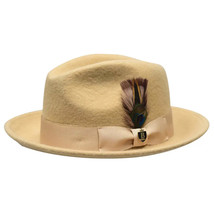 Men Bruno Capelo Hat Australian Wool Rabbit Fur Look Felt Fedora RA764 Tan image 2