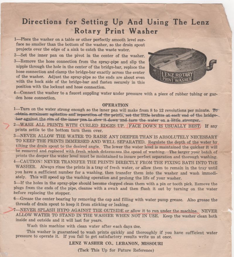 LENZ Rotary Photo Print Washer Directions for Setting Up (1970's) - $4.00