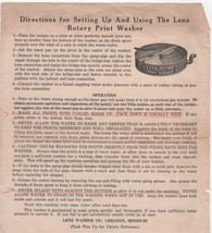 LENZ Rotary Photo Print Washer Directions for Setting Up (1970&#39;s) - $4.00