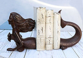 Rustic Aged Bronze Finish Marine Siren Mermaid Body &amp; Tail Bookends Figu... - $39.99