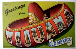 Greetings From Tijuana Old Mexico Large Letter Postcard Linen Sombrero Hat - £15.91 GBP