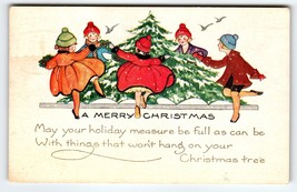 Christmas Postcard Children Dance Around Xmas Tree Flying Birds Whitney Vintage - £8.20 GBP