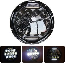 Land Rover Defender LED Headlight Pair (2 Lights) 7” Round Black Bezel - $151.70