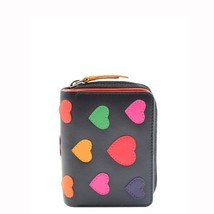 DR679 Women&#39;s Real Soft Leather Love Heart Small Purse Black - $51.91