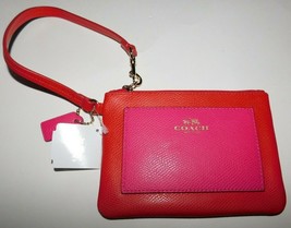 Coach Bi-Color Cross Grain Cardinal/Pink Ruby Leather Wristlet 53142 Brand New - £46.41 GBP