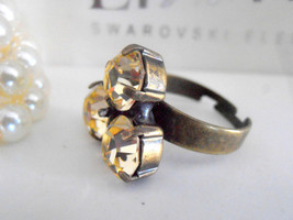 Jonquil Swarovski Bronze Ring / Adjustable Chaton Ring / Yellow Crystal / Vintag - £19.98 GBP