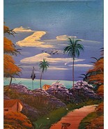 Original &amp; Signed BORGE Naif Folk Haitian Village landscape and Women Ar... - €193,31 EUR