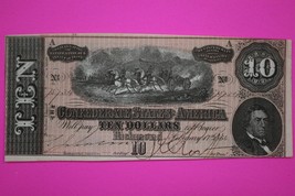 Crisp AU/UNC 1864 Confederate States of America $10 Ten Dollars Authenti... - $127.99