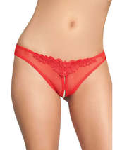 Crotchless Thong w/Pearls Red O/S - $28.98