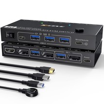Kvm Switch Dual Monitor Displayport1.4 4K@60Hz For 2 Computers, Each Pc ... - £134.60 GBP
