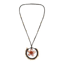 Red Brown MOP-Pearl Floral Moon Cotton Rope Necklace - £11.26 GBP