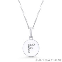 Initial Letter &quot;F&quot; CZ Crystal 14k White Gold 15x9mm Round Disc Necklace Pendant - £60.78 GBP+