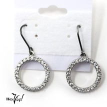 Vintage New/Old Store Stock Rhinestone Earrings Single Hoop on Wire - He... - £13.14 GBP