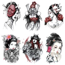 6 Sheets Arm Fake Waterproof Temporary Tattoos Stickers Japanese Geisha Samurai  - £19.82 GBP