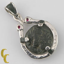 Greek Coin In Silver Bezel With 2 Rubies Pendant - £203.93 GBP