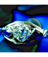 Original EARTH MINED DIAMOND Deco Engagement Ring Solid 18K WHITE GOLD S... - $4,460.25