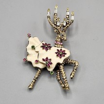 Heidi Daus Bella Donner Reindeer Brooch White Enamel Jewelry Swarovski Crystal - £69.59 GBP