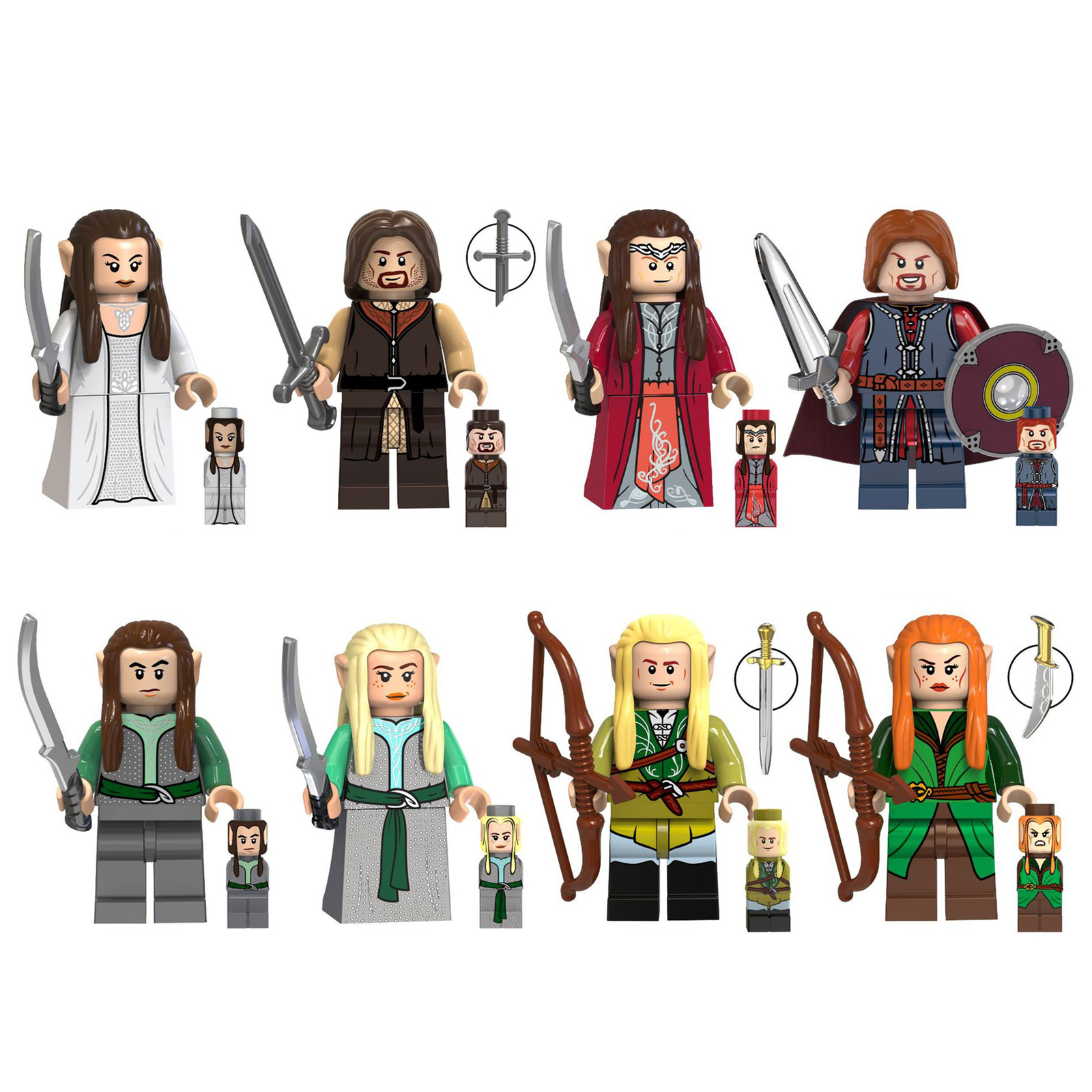 8Pcs Lord of The Ring Elves Minifigure Aragorn Boromir Legolas Tauriel Block Toy