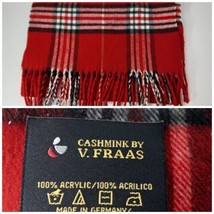 V Fraas Cashmink Unisex Scarf  Look Red Black Plaid Acrylic Tartan - $19.80