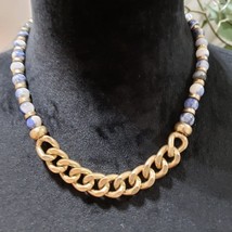 Womens Fashion Sodalite Stone and Chunky Chain Necklace with Lobster Clasp - £20.07 GBP