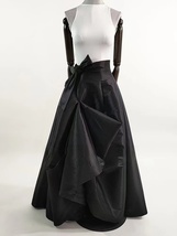 BLACK Pleated Taffeta Skirt Women Plus Size A-line Maxi Skirt Prom Party Outfit image 5