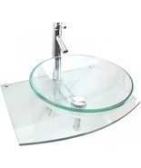 Clear Tempered Glass 23.5-Inch Round Bathroom Vessel Sink With A Chrome ... - £286.29 GBP