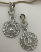 Indian Bollywood Style Silver Plated AD CZ Earrings Drop Flower Jewelry Set - £68.75 GBP