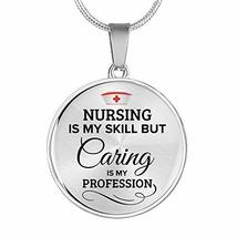 Express Your Love Gifts Nursing is My Skill RN Gift Circle Necklace Engraved 18k - £54.71 GBP